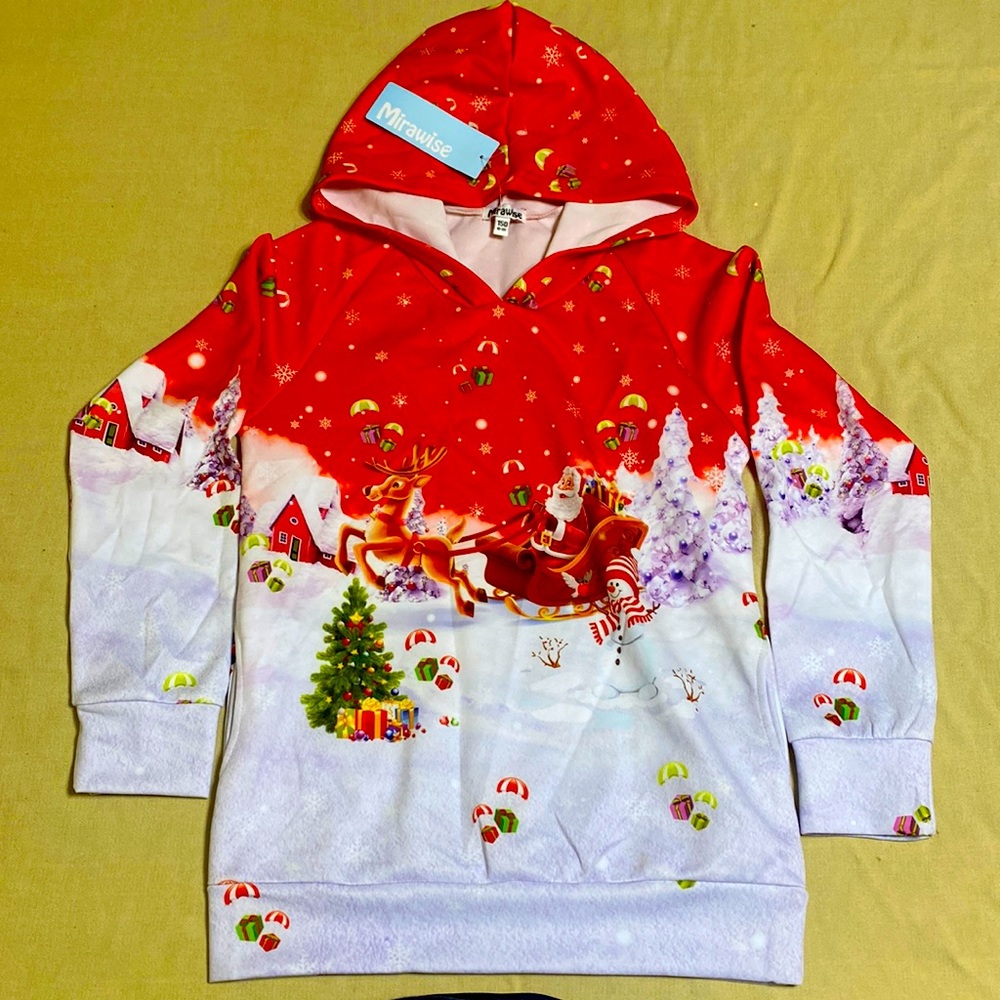Christmas hooded sweater with pockets kids 10/12